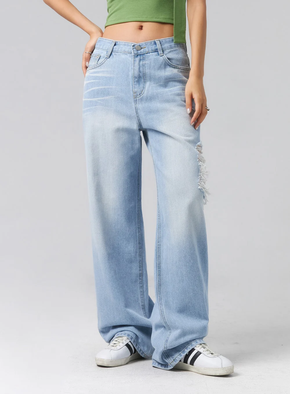 Jeans Ripped On One Side Ripped Side Jeans CL320 - LEWKIN