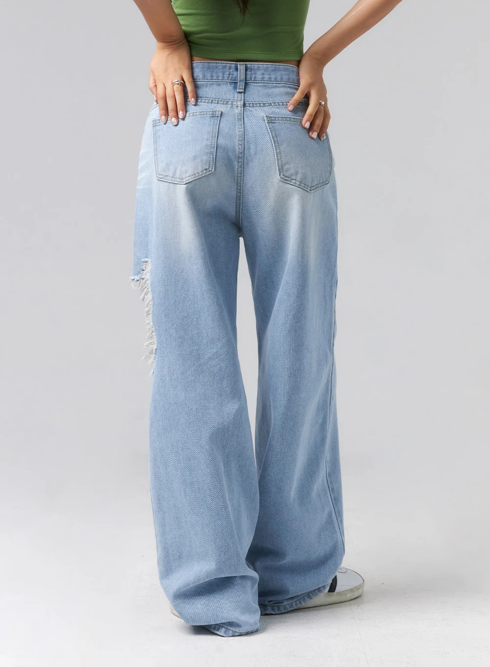 Jeans Ripped On One Side Ripped Side Jeans CL320 - LEWKIN