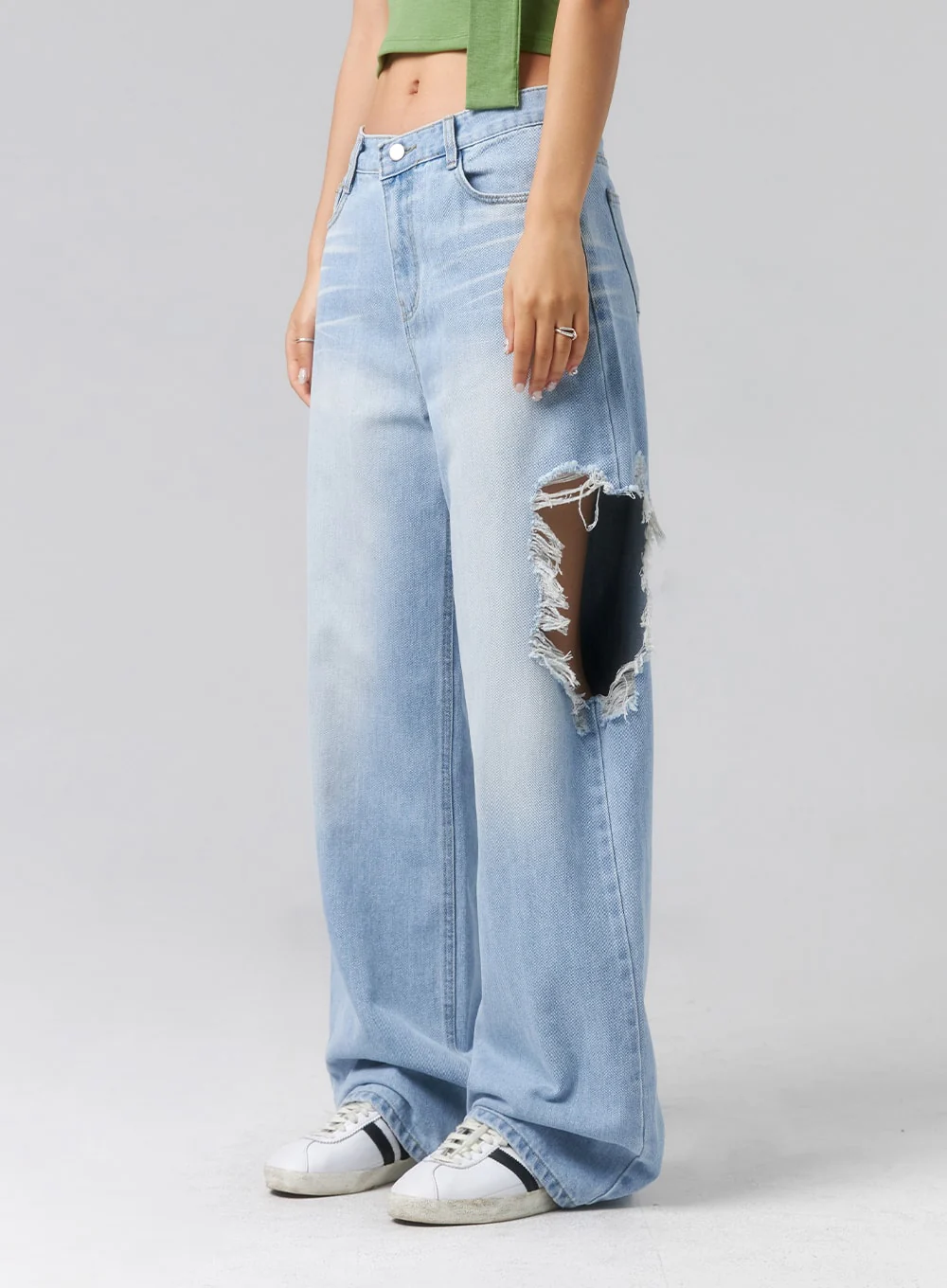 Jeans Ripped On One Side Ripped Side Jeans CL320 - LEWKIN